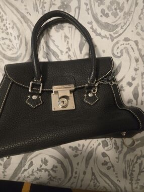 Dooney & Bourke Black Pebbled Leather Top-Handle Satchel with Silver Hardware
